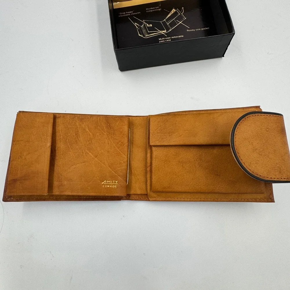 Amity Billfold Wallet Brown Cowhide Leather Vintage Snap NEW